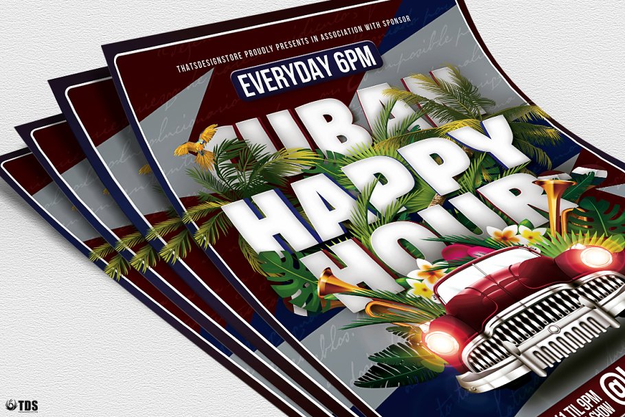 古巴欢乐时光节庆活动广告模板 Cuban Happy Hour Flyer PSD插图(4)