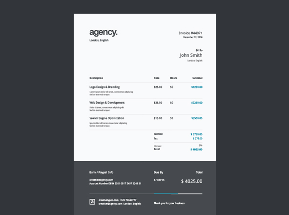 A4规格商业发票票据设计模板 A4 Invoice Print Template