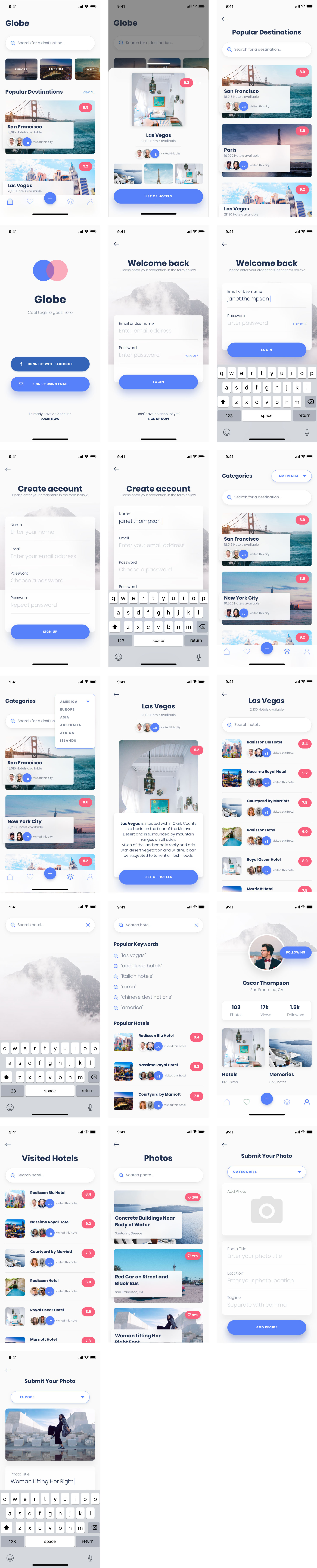 Globe 旅行应用界面包
