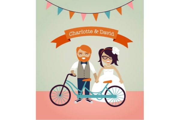 婚礼邀请函手绘素材 Hipster wedding invitation