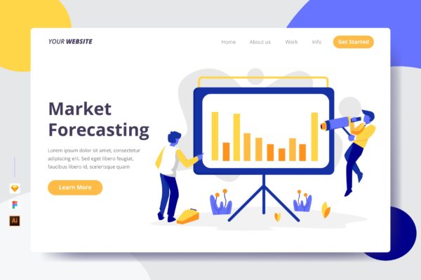 市场预测主题插画网站着陆页设计素材库精选模板 Market Forecasting – Landing Page