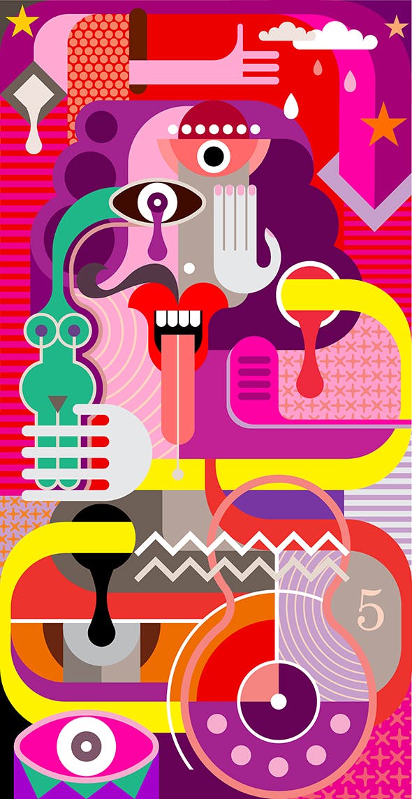 吐舌头的男人抽象手绘矢量插画 Portrait of a man with his tongue hanging out插图(1)