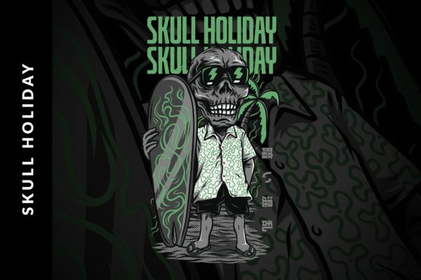 骷髅假日主题T恤印花设计矢量模板 Skull Holiday T-Shirt Design