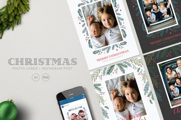 圣诞节日贺卡+ Instagram帖子模板 Christmas Photo Cards + Instagram