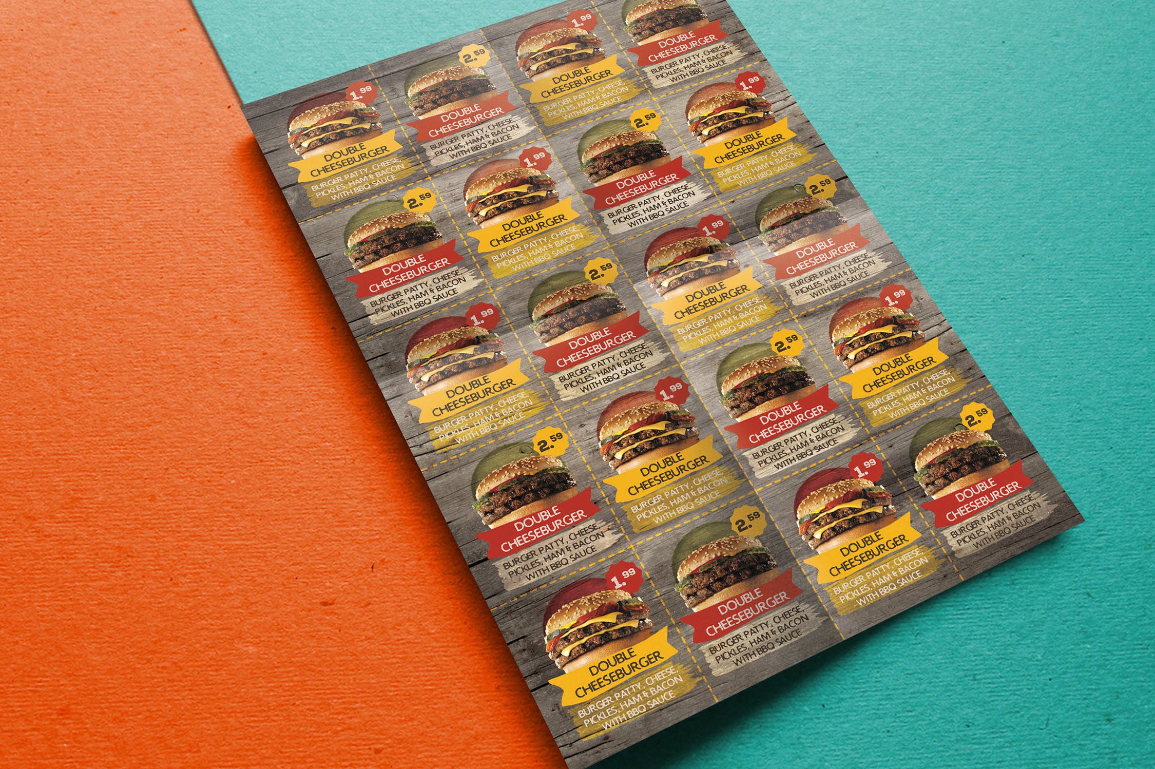 西式快餐优惠券传单设计模板 Rustic Fast Food Coupon插图(1)