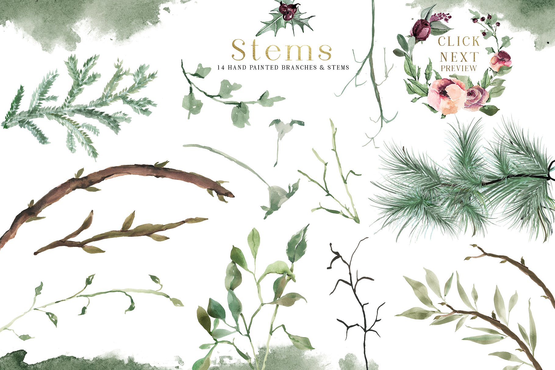 梅花圣诞水彩剪贴画 Plum Christmas Watercolor Clipart插图(15)