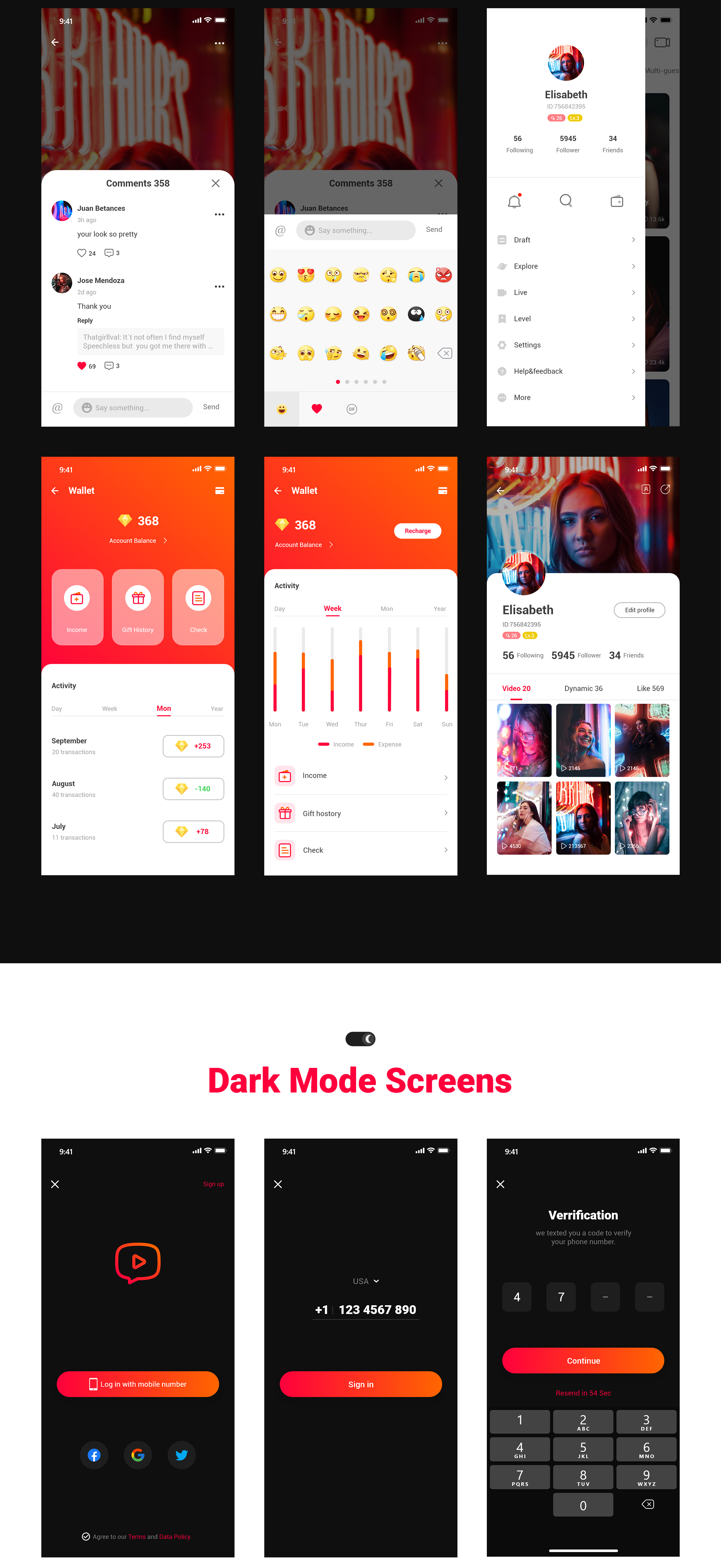 素材库下午茶:视频直播流媒体社区APP应用设计XD模板插图(3)