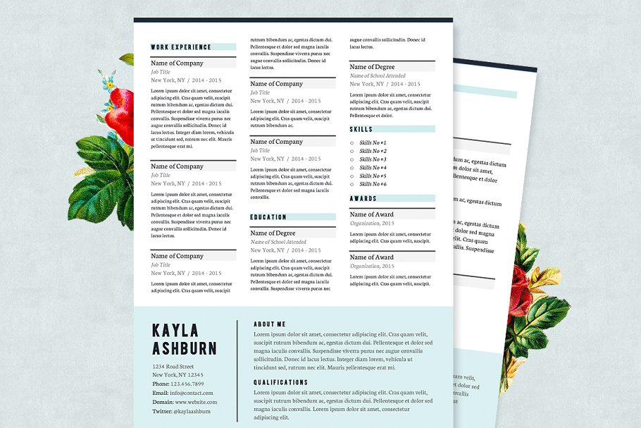 时尚蓝色简历模板 Stylish Blue Resume Template Pkg.插图