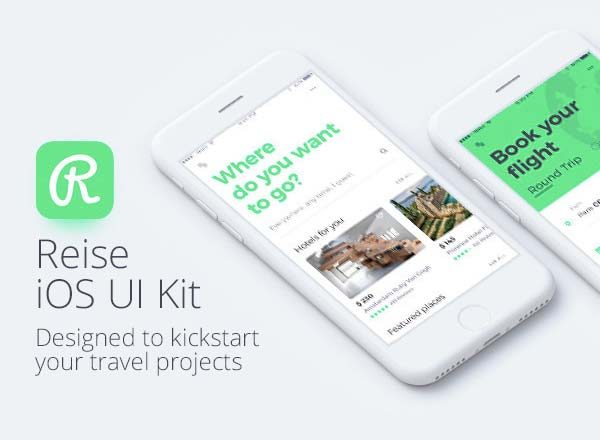 绿色清新旅行类多功能APP UI KITS下载[Sketch]