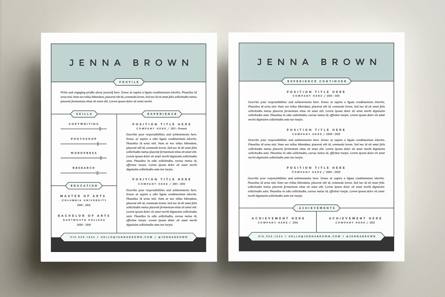 两列式经典简历模板 Resume Template 4 Pack | CV Template插图(1)