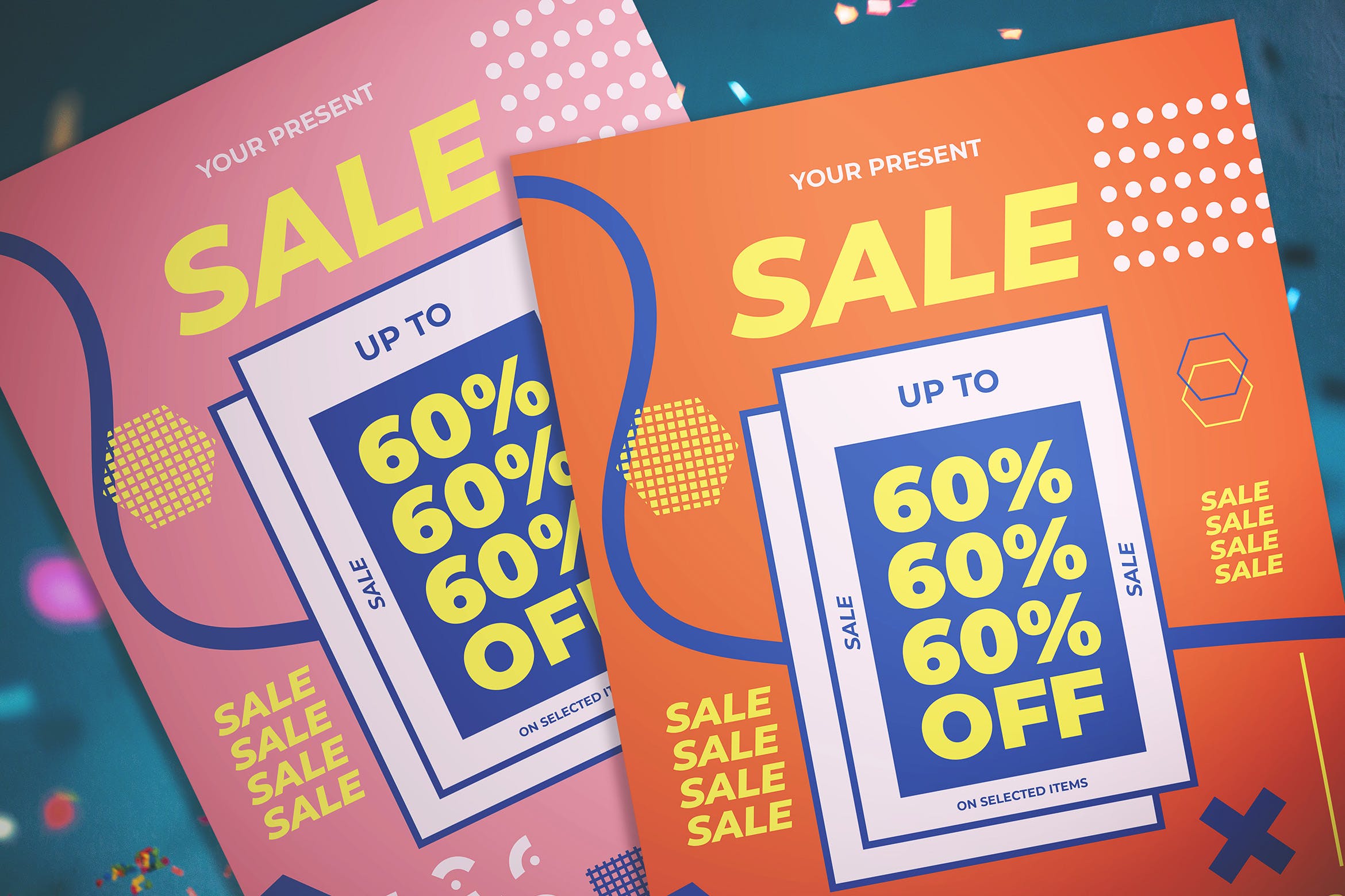 孟菲斯风格促销海报传单设计模板 Memphis Sale Flyer插图