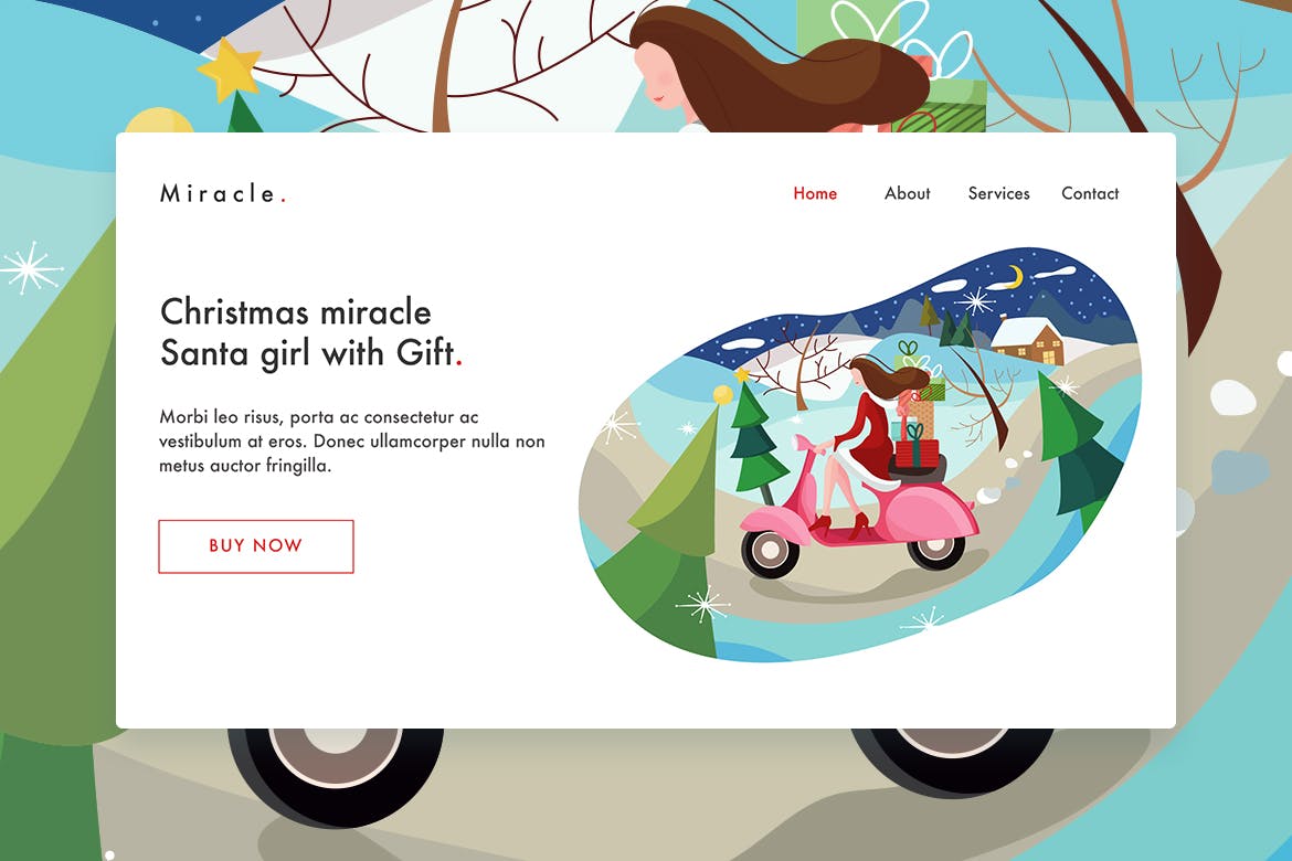 圣诞节礼物主题网站设计矢量插画素材v1 Santa girl with gift Vector Illustration Landing插图(1)