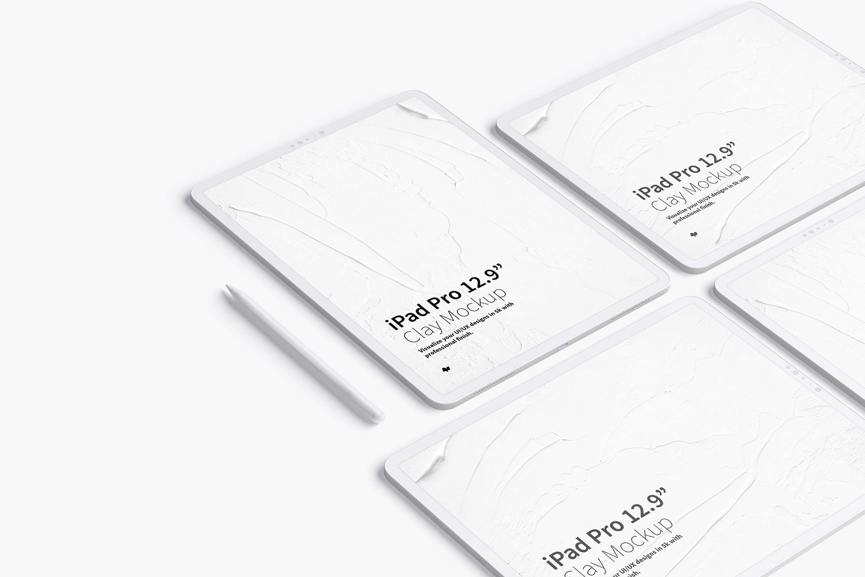 iPad Pro平板电脑UI设计效果图网格布局样机 Clay iPad Pro 12.9” Mockup, Grid Layout插图