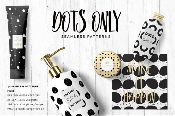 黑白圆点无缝纹理 Black &amp; White Dots Seamless Patterns