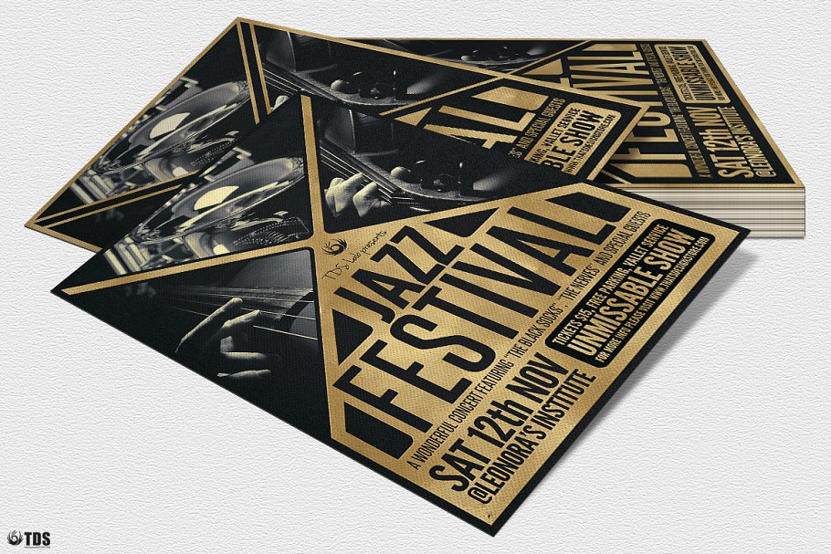 金色爵士音乐活动传单PSD模板 Golden Jazz Flyer PSD插图(3)