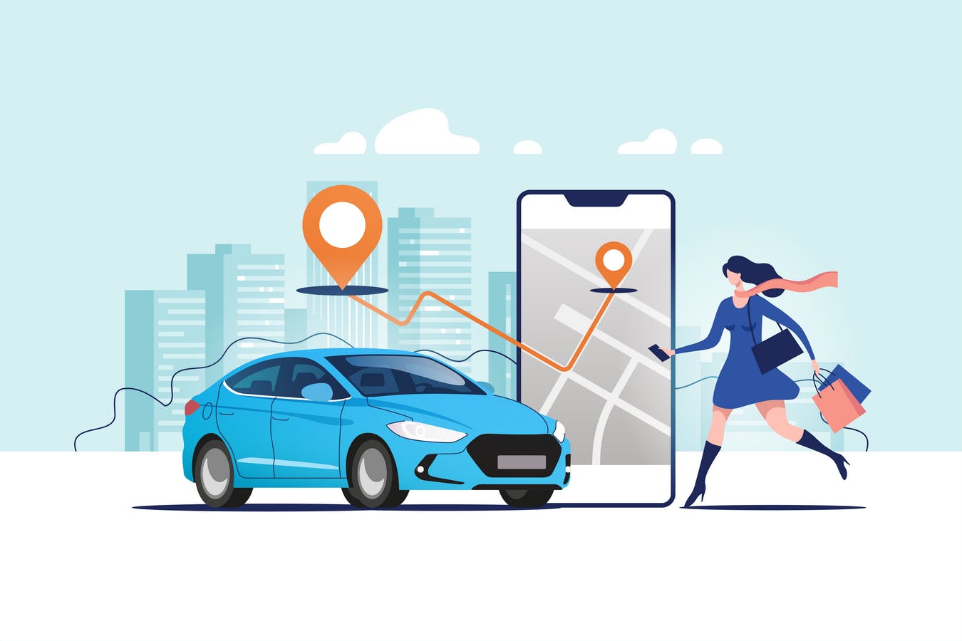 网约车出租车顺风车主题矢量插画素材 Online Ordering Taxi Car插图(1)