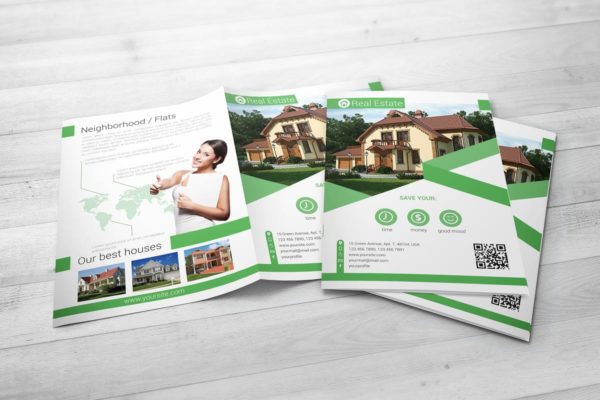 A4对折小册子传单样机 A4 Bi-fold Brochure Mock-Up