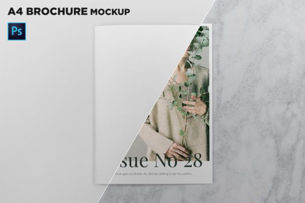 A4宣传小册子/企业画册封面设计俯视图样机素材库精选 A4 Brochure Cover Mockup Top View