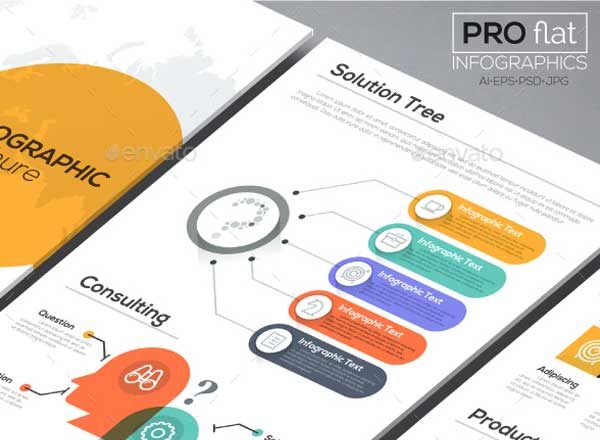 扁平化数据信息图表设计元素 Pro Flat Infographic Brochure. Set 9 (五种配色方案)