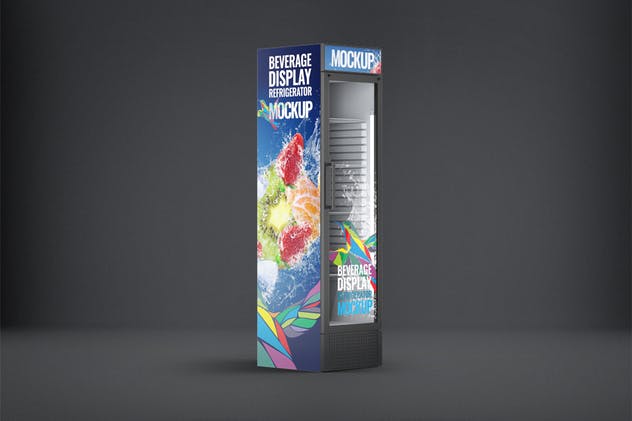 零售柜式冰箱外观广告设计效果图样机素材库精选模板 Beverage Display Refrigerator Mock-Up插图(4)