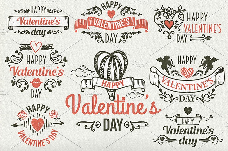 200个常用情人节手绘素材包[PSD,EPS]插图(1)