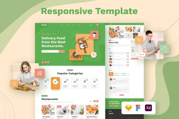 在线订餐/餐厅响应式网站设计素材库精选模板 Food Delivery Restaurant Responsive Template