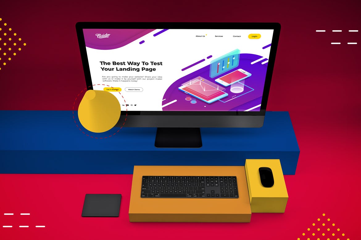 抽象场景iMac Pro一体机电脑屏幕预览素材库精选样机v2 Abstract iMac Pro V.2 Mockup插图(5)