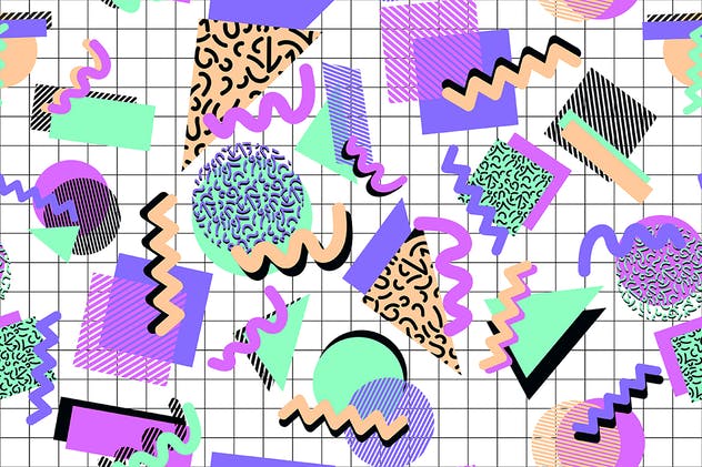 无缝复古时尚多彩印花图案 Seamless Retro Shapes Patterns插图(1)