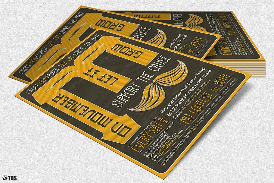 蓄须月胡子节活动派对传单PSD模板 V3 Movember Flyer PSD V3插图(3)