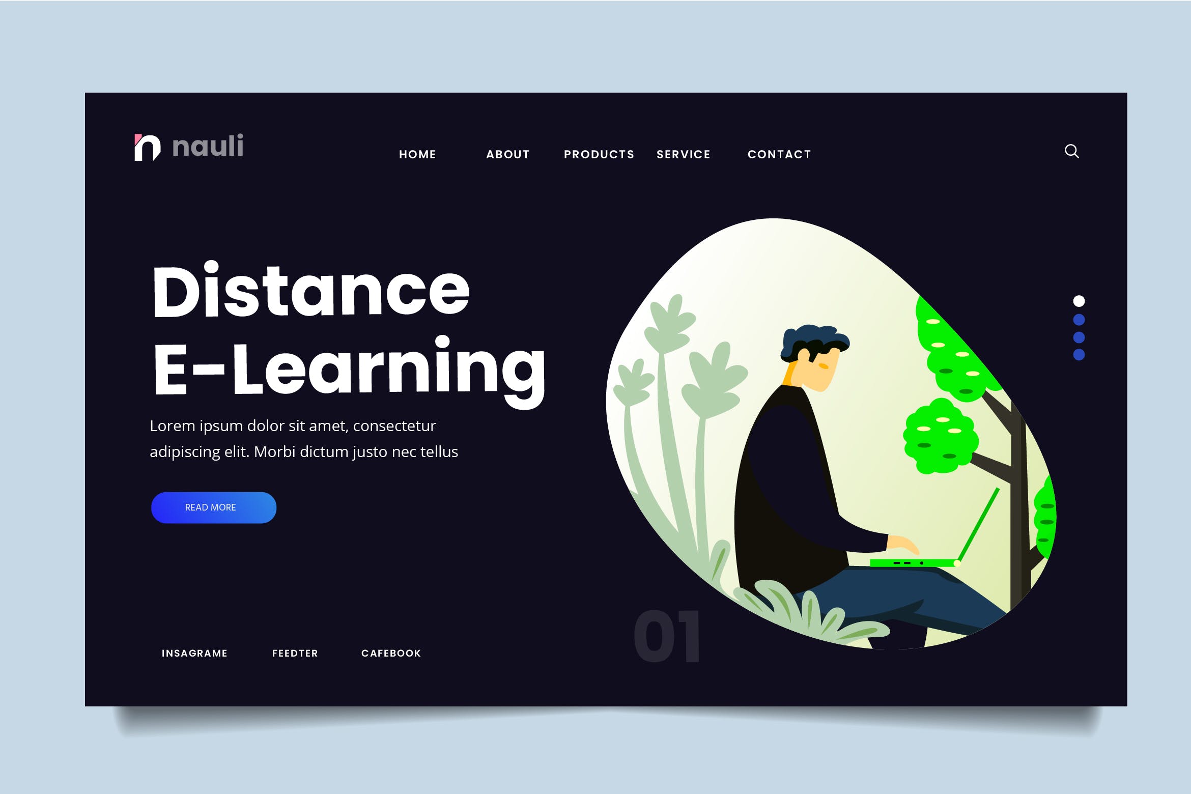 远程学习主题网站设计矢量插画素材 Distance Learning Web Header PSD and AI Vector插图