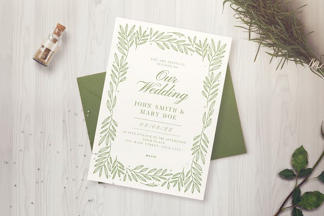 植物手绘元素装饰婚礼请柬设计模板 Botanical Wedding Invitation插图(2)