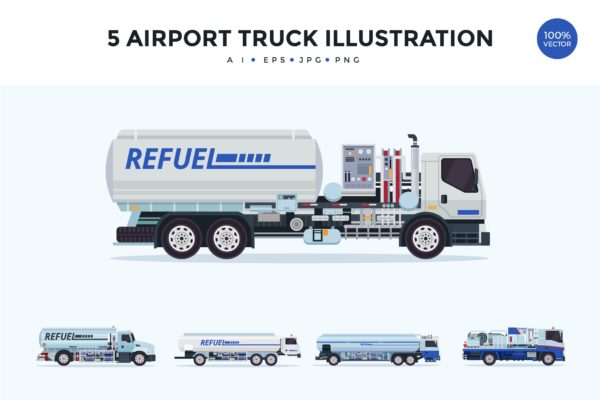 5个机场卡车矢量图形素材v1 5 Airport Truck Vector Illustration Set 1