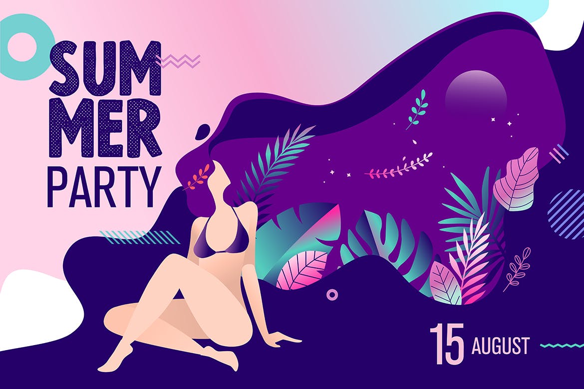 夏日派对邀请矢量插画设计模板 Summer party invitation插图