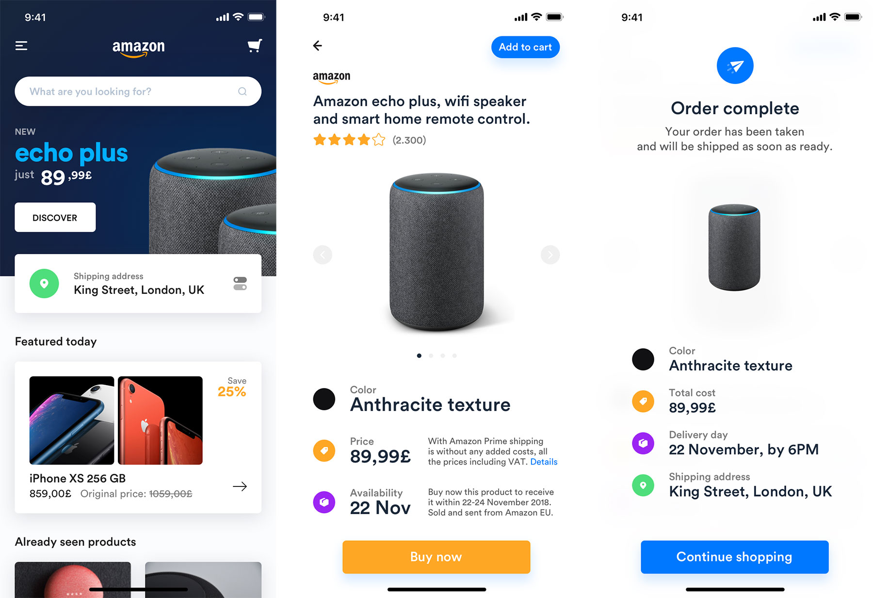 Amazon 应用清新界面设计