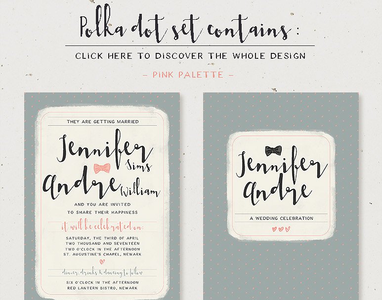 甜蜜圆点婚礼设计物料模板 Sweet Polka Dots Wedding Suite插图(6)