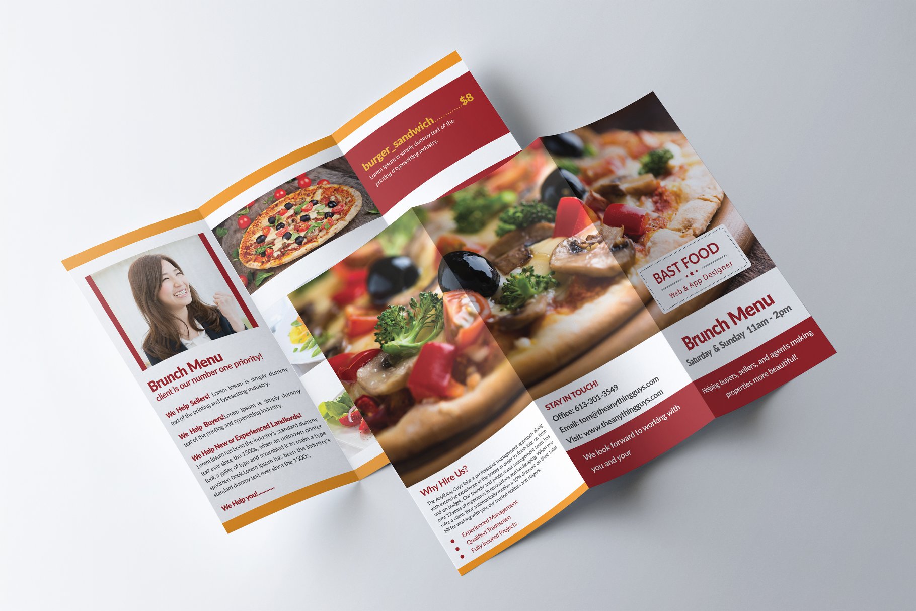 三折页西式餐厅菜单设计模板 Food Menu Trifold Broshure插图(3)