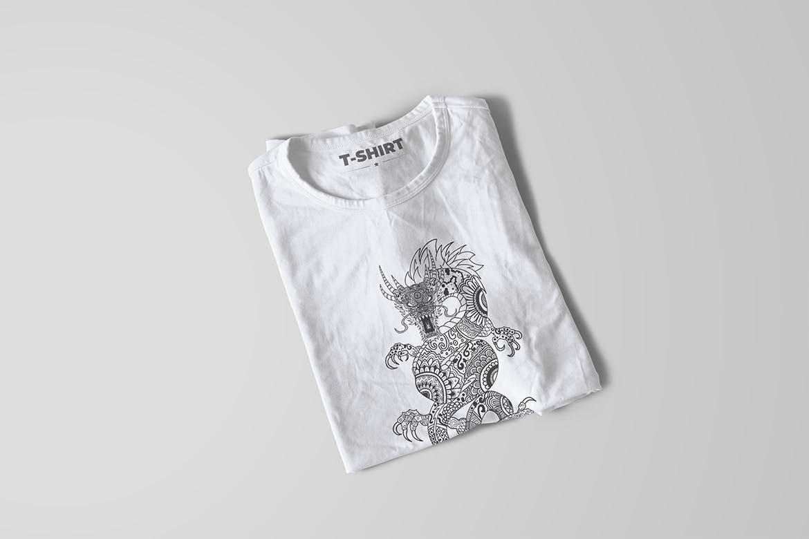 龙-曼陀罗花手绘T恤印花图案设计矢量插画素材库精选素材 Dragon Mandala T-shirt Design Vector Illustration插图(1)