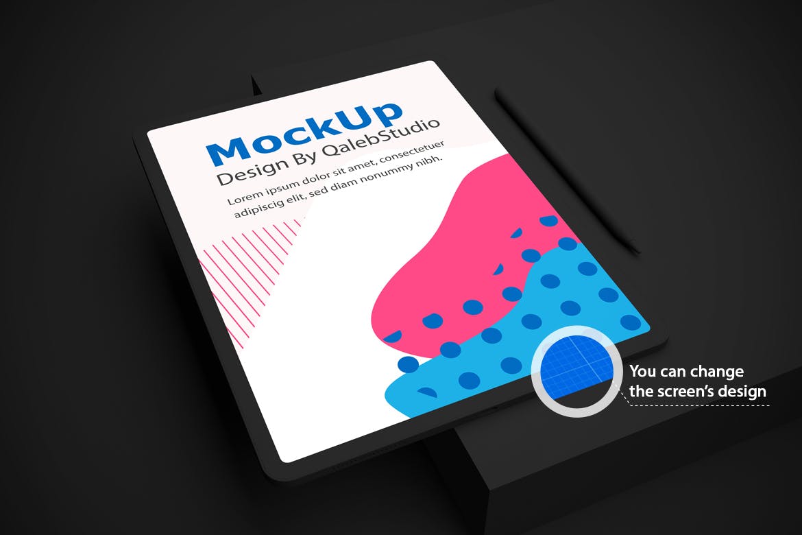 酷黑背景iPad平板电脑UI设计屏幕预览素材库精选样机模板 Dark iPad Pro V.2 Mockup插图(2)