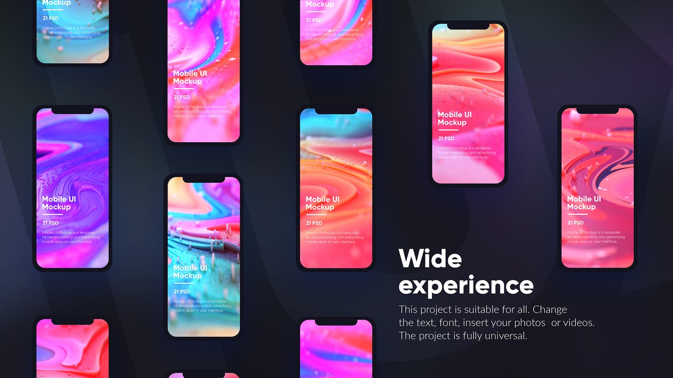 黑色iPhone手机UI界面设计效果图等距网格样机模板 Dark iPhone Mockup插图(3)
