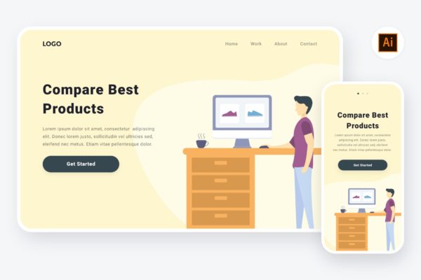 产品性价比对比主题APP&amp;Web矢量插画素材[AI&amp;SVG] Comparing products illustration (AI &amp; SVG)