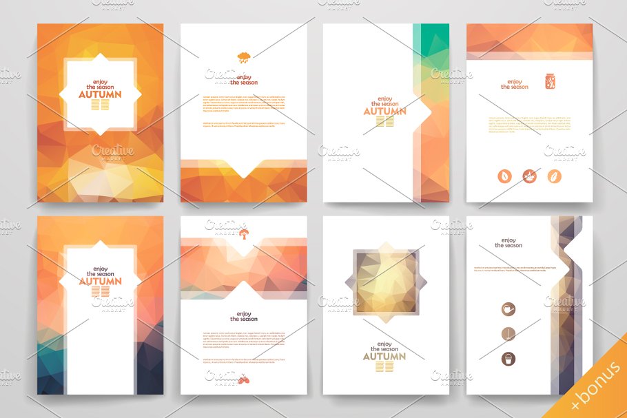 丰收季节秋天主题小册子模板 Set of Autumn brochures插图