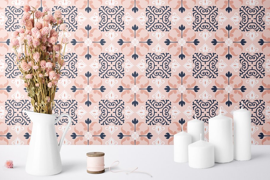 现代深浅海军蓝花卉几何图案 Modern Navy & Blush Floral Patterns插图(3)