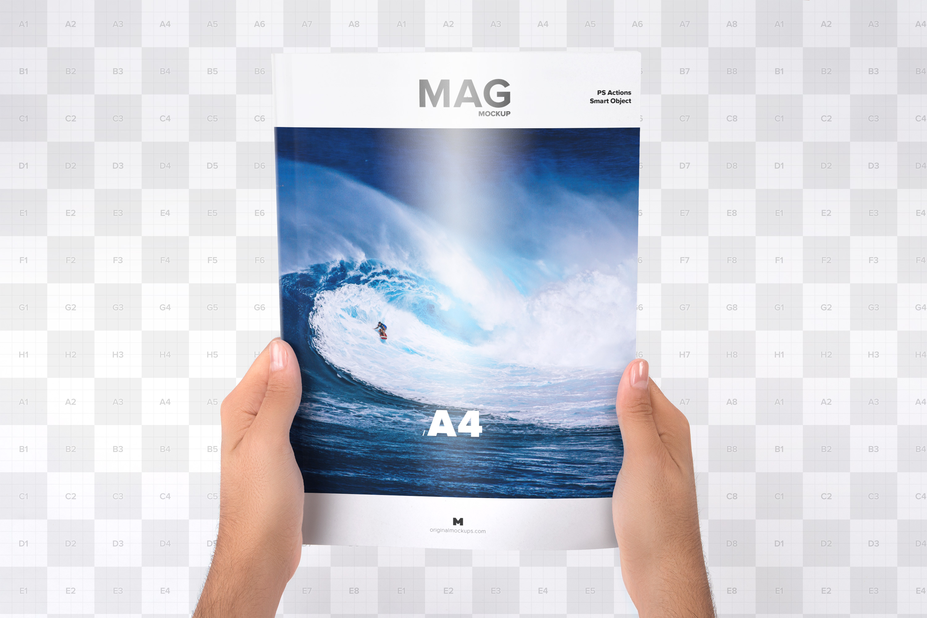 手持杂志场景A4杂志封面设计样机 Holding Closed A4 Magazine Mockup插图(1)