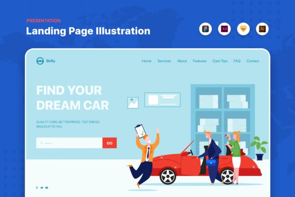 汽车贷款/汽车金融主题网站矢量插画素材 Car loan approved – Website Header Template