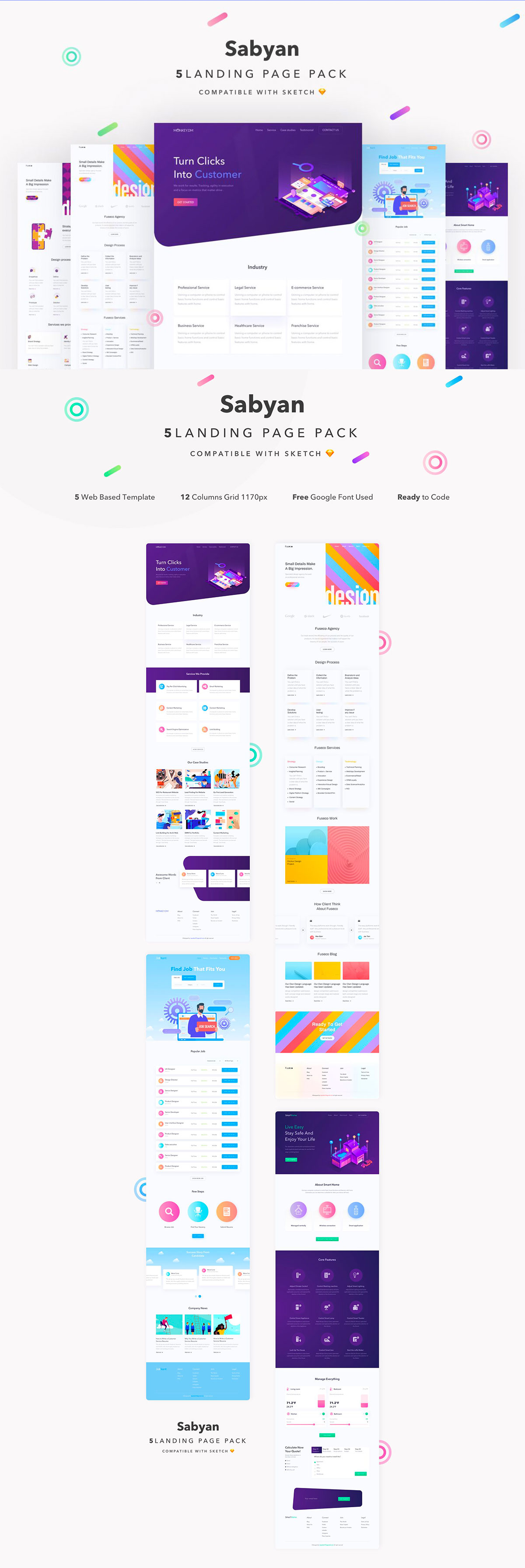 素材库下午茶：完美的产品或服务官网着陆页（Landing Page）模板套装下载 [Sketch]