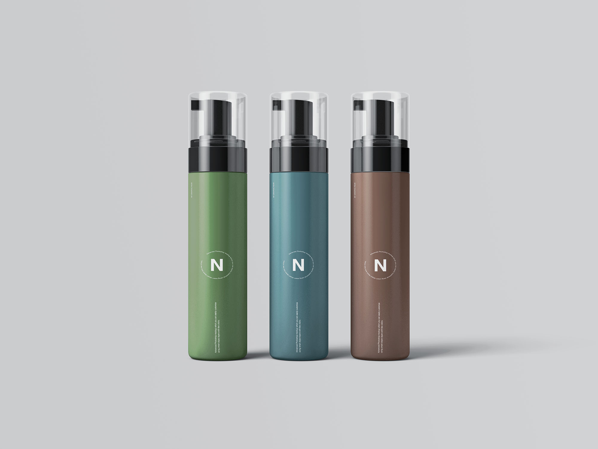 按压式化妆品护肤品瓶外观设计素材库精选模板 Cosmetic Bottles Packaging Mockup插图(6)