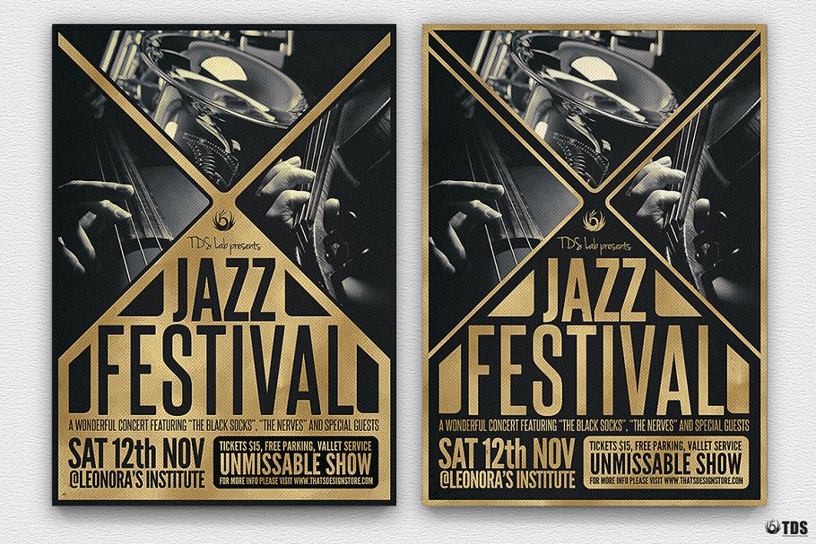 金色爵士音乐活动传单PSD模板 Golden Jazz Flyer PSD插图(1)