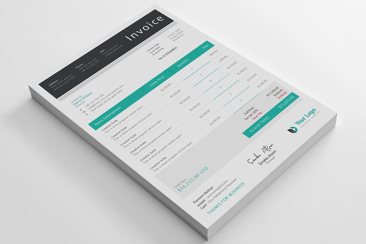 企业发票票据报价单设计模板v03 Invoice Template 03插图(1)