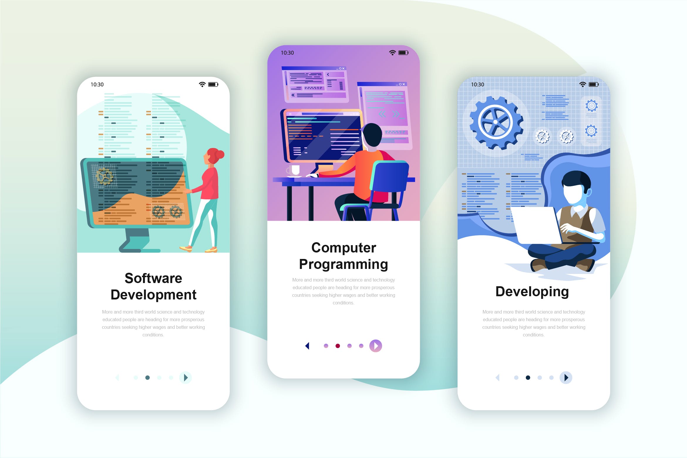 软件开发编程主题矢量插画APP引导页启动页设计模板 Instagram Stories Onboarding Screens Mobile App插图