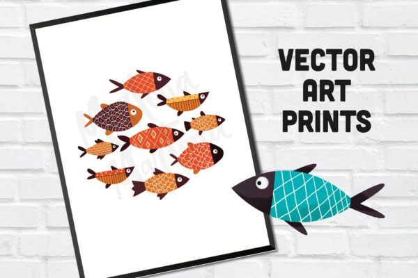 手绘鱼图案矢量图形设计素材 Fishes